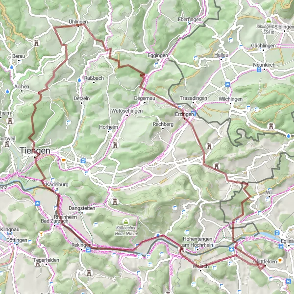 Map miniature of "The Vineyards and Villages Gravel Route" cycling inspiration in Zürich, Switzerland. Generated by Tarmacs.app cycling route planner