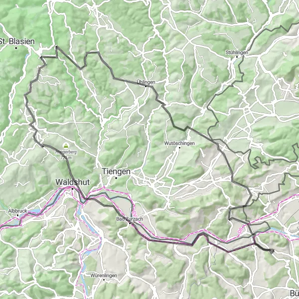 Karttaminiaatyyri "Zürich - Glattfelden - Zürich Extended" pyöräilyinspiraatiosta alueella Zürich, Switzerland. Luotu Tarmacs.app pyöräilyreittisuunnittelijalla