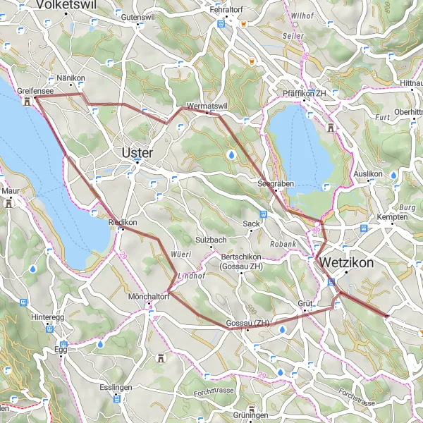 Map miniature of "Gravel Paradise" cycling inspiration in Zürich, Switzerland. Generated by Tarmacs.app cycling route planner