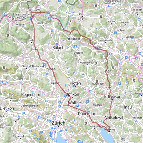 Miniatura della mappa di ispirazione al ciclismo "Esplorazione in bicicletta da Greifensee a Lindau" nella regione di Zürich, Switzerland. Generata da Tarmacs.app, pianificatore di rotte ciclistiche