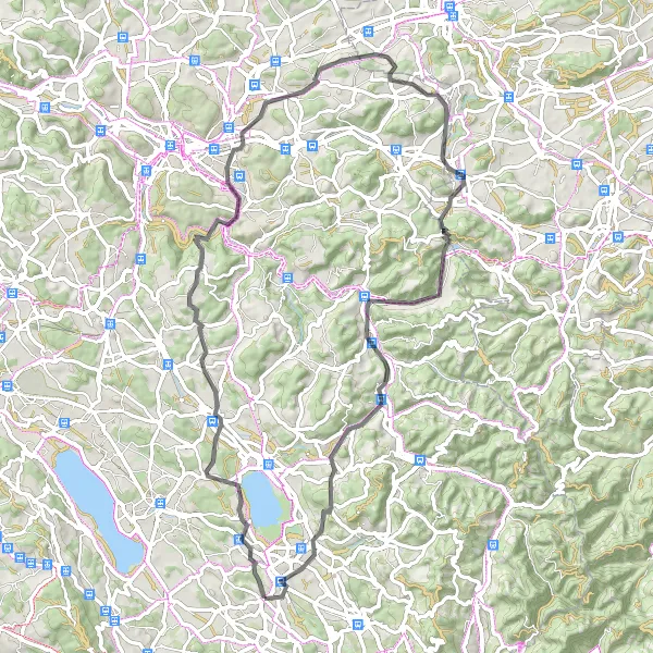 Mapa miniatúra "Road Juhee Loop" cyklistická inšpirácia v Zürich, Switzerland. Vygenerované cyklistickým plánovačom trás Tarmacs.app
