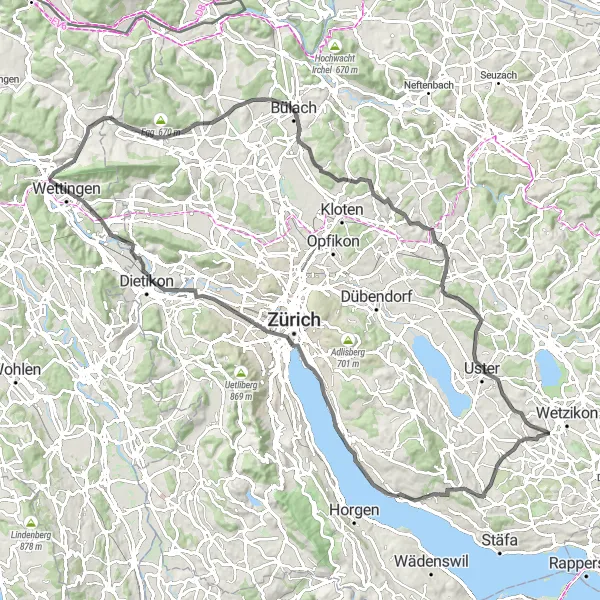 Karten-Miniaturansicht der Radinspiration "Herausfordernde Rundtour durch die Berge" in Zürich, Switzerland. Erstellt vom Tarmacs.app-Routenplaner für Radtouren