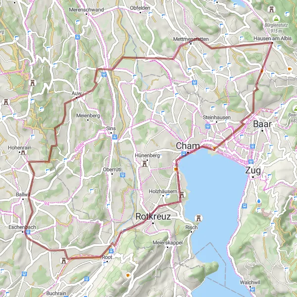 Kartminiatyr av "Grusvägscykling runt Hausen am Albis" cykelinspiration i Zürich, Switzerland. Genererad av Tarmacs.app cykelruttplanerare