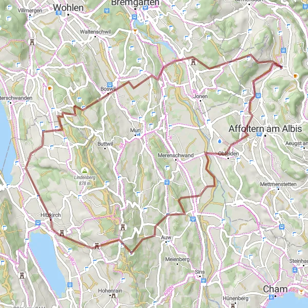 Miniatura della mappa di ispirazione al ciclismo "Rotta Panoramica tra Hedingen e Islisberg" nella regione di Zürich, Switzerland. Generata da Tarmacs.app, pianificatore di rotte ciclistiche