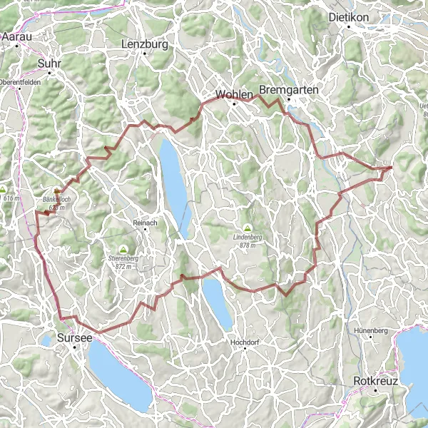 Karten-Miniaturansicht der Radinspiration "Eindrucksvolle Rundtour von Hedingen nach Wohlen" in Zürich, Switzerland. Erstellt vom Tarmacs.app-Routenplaner für Radtouren