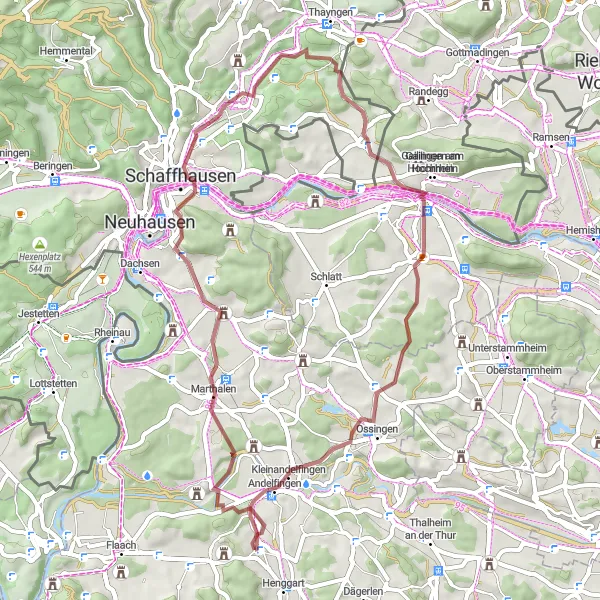 Miniatuurkaart van de fietsinspiratie "Ronde langs Marthalen en Diessenhofen" in Zürich, Switzerland. Gemaakt door de Tarmacs.app fietsrouteplanner