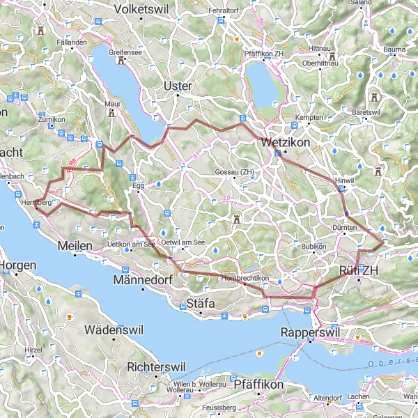 Miniaturní mapa "Gravelová cyklotrasa Riedikon - Feldmeilen" inspirace pro cyklisty v oblasti Zürich, Switzerland. Vytvořeno pomocí plánovače tras Tarmacs.app