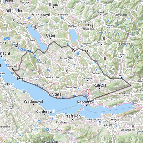 Kartminiatyr av "Kultur & Natur på 67 km" cykelinspiration i Zürich, Switzerland. Genererad av Tarmacs.app cykelruttplanerare