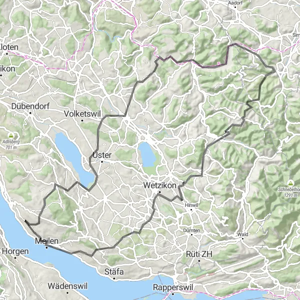 Miniaturekort af cykelinspirationen "Landevejscykelrute gennem Wetzikon og Feldmeilen" i Zürich, Switzerland. Genereret af Tarmacs.app cykelruteplanlægger