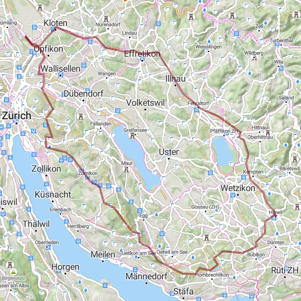 Map miniature of "Hinwil Route" cycling inspiration in Zürich, Switzerland. Generated by Tarmacs.app cycling route planner