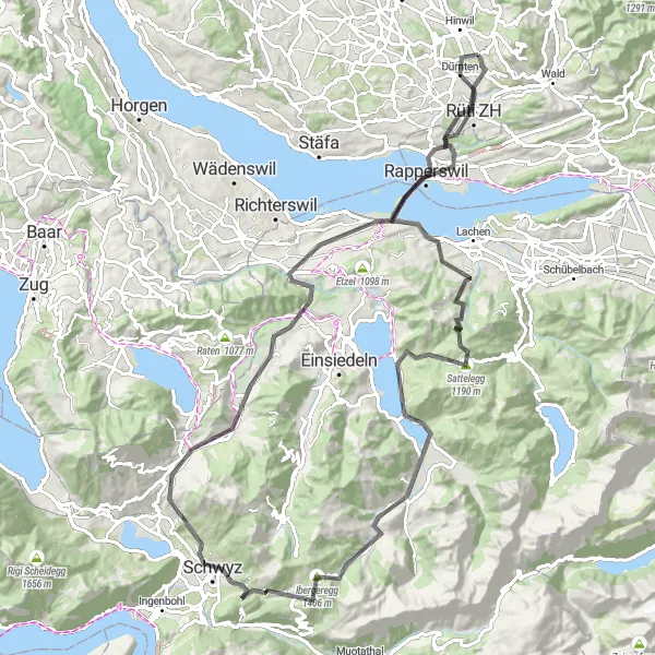 Zemljevid v pomanjšavi "Road Cycling Rüti ZH - Jona" kolesarske inspiracije v Zürich, Switzerland. Generirano z načrtovalcem kolesarskih poti Tarmacs.app