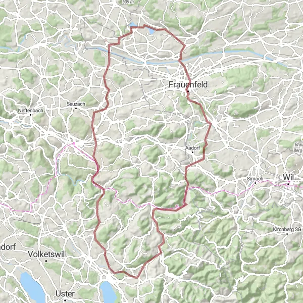 Miniatuurkaart van de fietsinspiratie "Avontuurlijke Gravelroute door Vredige Landschappen" in Zürich, Switzerland. Gemaakt door de Tarmacs.app fietsrouteplanner