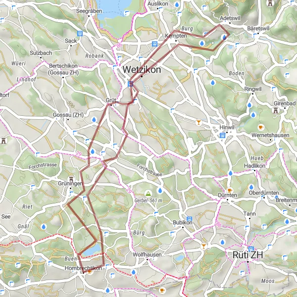 Mapa miniatúra "Gravel Tour around Hombrechtikon" cyklistická inšpirácia v Zürich, Switzerland. Vygenerované cyklistickým plánovačom trás Tarmacs.app