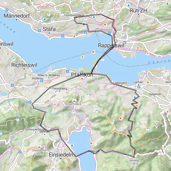 Map miniature of "Lake Zurich Road Adventure" cycling inspiration in Zürich, Switzerland. Generated by Tarmacs.app cycling route planner