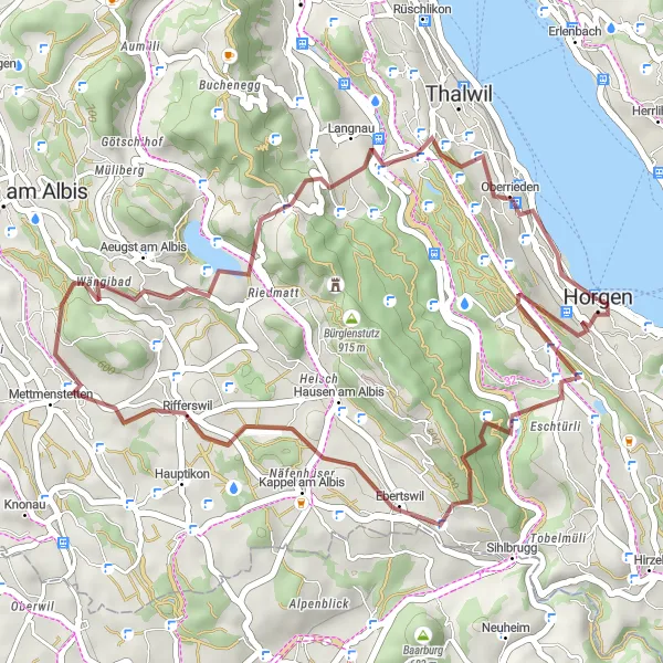 Zemljevid v pomanjšavi "Gorska avantura v okolici Züricha" kolesarske inspiracije v Zürich, Switzerland. Generirano z načrtovalcem kolesarskih poti Tarmacs.app