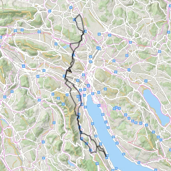 Miniaturekort af cykelinspirationen "Landevejscykelrute fra Horgen til Thalwil" i Zürich, Switzerland. Genereret af Tarmacs.app cykelruteplanlægger