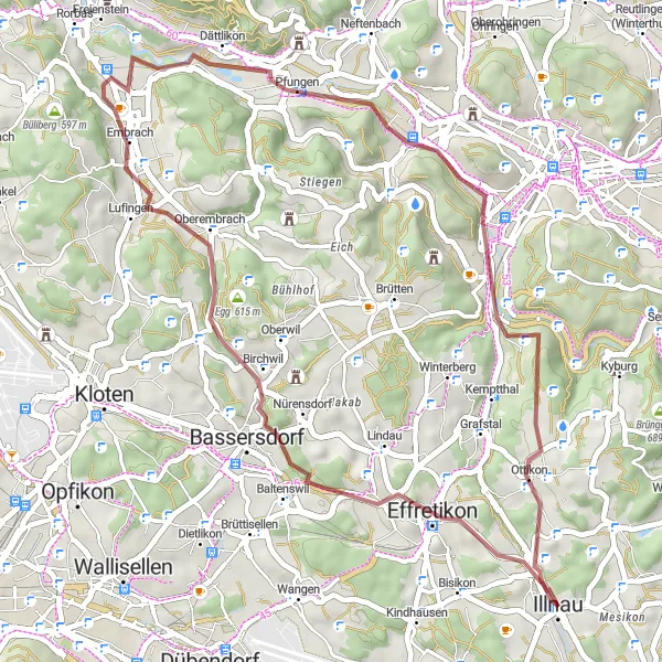 Miniaturní mapa "Gravelová cesta kolem Illnau" inspirace pro cyklisty v oblasti Zürich, Switzerland. Vytvořeno pomocí plánovače tras Tarmacs.app