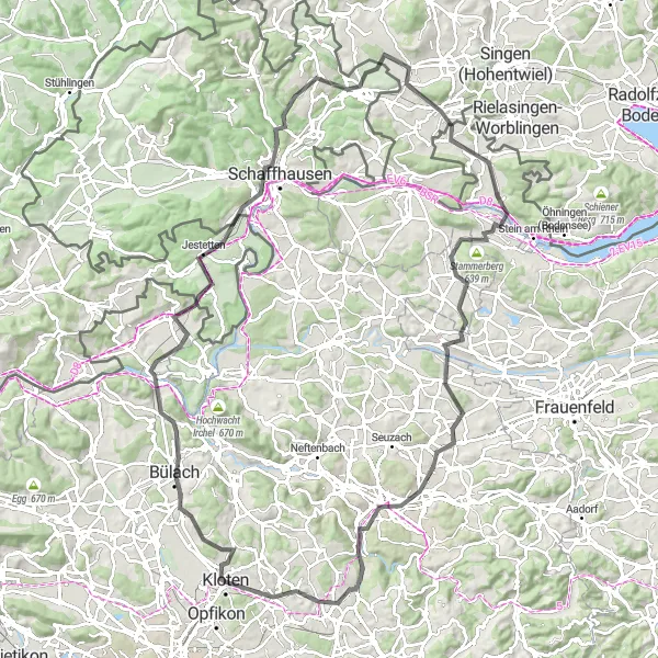 Miniatua del mapa de inspiración ciclista "Ruta de los ríos y cataratas" en Zürich, Switzerland. Generado por Tarmacs.app planificador de rutas ciclistas
