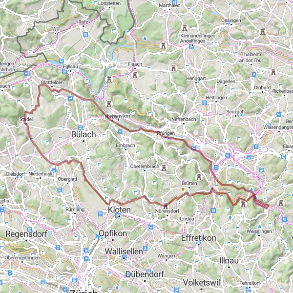 Miniatuurkaart van de fietsinspiratie "Gravelavontuur rond Kollbrunn" in Zürich, Switzerland. Gemaakt door de Tarmacs.app fietsrouteplanner