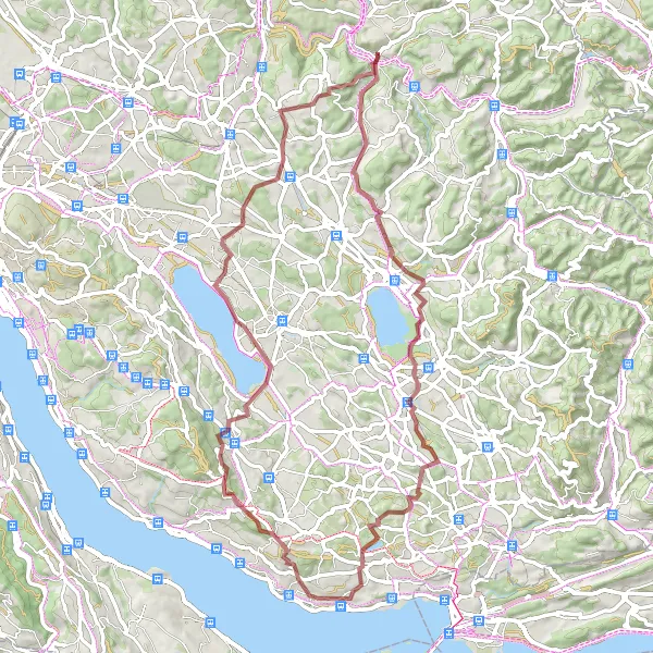 Miniatura della mappa di ispirazione al ciclismo "Avventura in bicicletta gravel tra Weisslingen ed Egg" nella regione di Zürich, Switzerland. Generata da Tarmacs.app, pianificatore di rotte ciclistiche