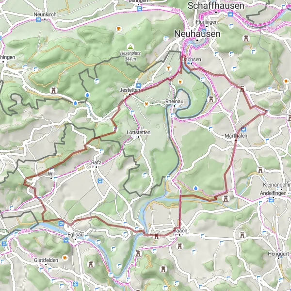 Map miniature of "Marthalen to Schlössli Gravel Route" cycling inspiration in Zürich, Switzerland. Generated by Tarmacs.app cycling route planner