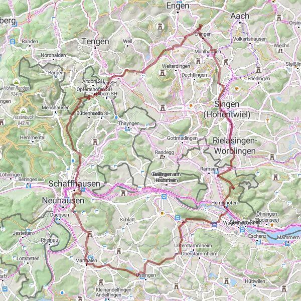 Map miniature of "Marthalen to Oerlingen Gravel Route" cycling inspiration in Zürich, Switzerland. Generated by Tarmacs.app cycling route planner