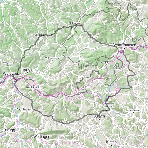 Miniatua del mapa de inspiración ciclista "Ruta panorámica en bicicleta de carretera" en Zürich, Switzerland. Generado por Tarmacs.app planificador de rutas ciclistas