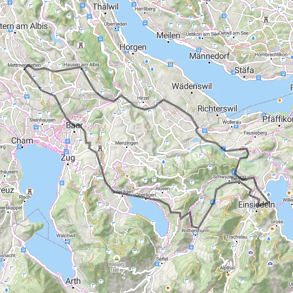 Kartminiatyr av "Albiskette Road Loop" sykkelinspirasjon i Zürich, Switzerland. Generert av Tarmacs.app sykkelrutoplanlegger