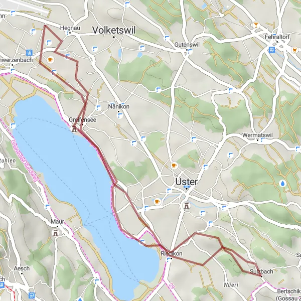 Miniaturní mapa "Trasa Gravel - Riedikon" inspirace pro cyklisty v oblasti Zürich, Switzerland. Vytvořeno pomocí plánovače tras Tarmacs.app