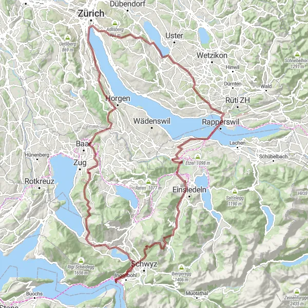 Map miniature of "Gravel Route From Mönchaltorf" cycling inspiration in Zürich, Switzerland. Generated by Tarmacs.app cycling route planner