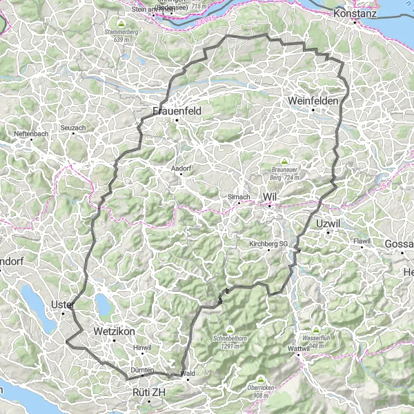 Kartminiatyr av "Lång landsvägscykelväg till Jonschwil" cykelinspiration i Zürich, Switzerland. Genererad av Tarmacs.app cykelruttplanerare