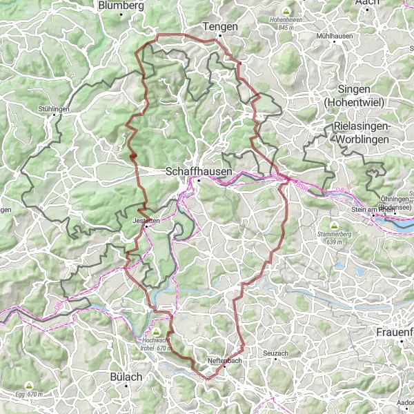 Miniatuurkaart van de fietsinspiratie "Gravelroute naar Diessenhofen" in Zürich, Switzerland. Gemaakt door de Tarmacs.app fietsrouteplanner