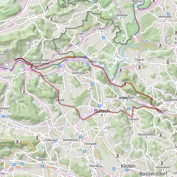 Mapa miniatúra "Gravel cyklistická trasa do Eglisau" cyklistická inšpirácia v Zürich, Switzerland. Vygenerované cyklistickým plánovačom trás Tarmacs.app