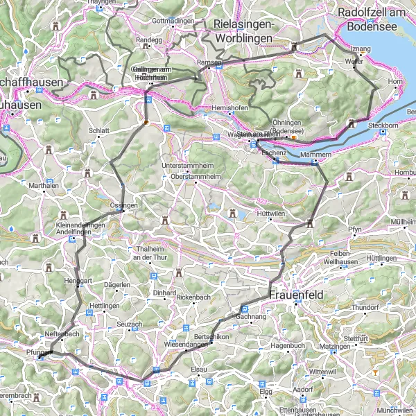 Map miniature of "Challenging Road Cycling Tour" cycling inspiration in Zürich, Switzerland. Generated by Tarmacs.app cycling route planner