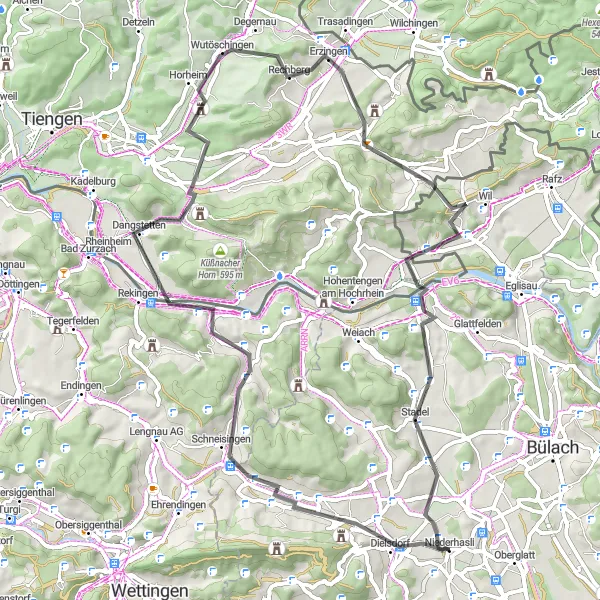 Miniaturekort af cykelinspirationen "67 km Vejcykling nær Niederglatt" i Zürich, Switzerland. Genereret af Tarmacs.app cykelruteplanlægger