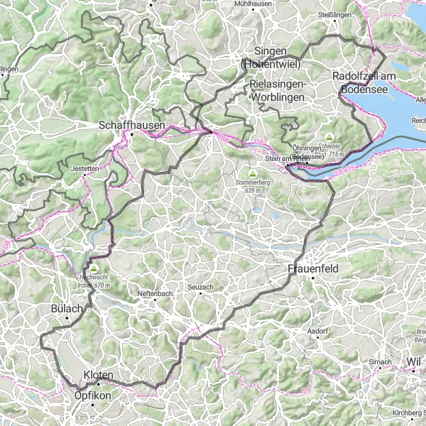 Miniature de la carte de l'inspiration cycliste "Parcours Historique du Rhin" dans la Zürich, Switzerland. Générée par le planificateur d'itinéraire cycliste Tarmacs.app