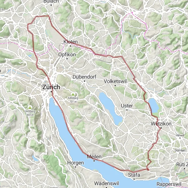 Karten-Miniaturansicht der Radinspiration "Abenteuerliche Kloten-Route" in Zürich, Switzerland. Erstellt vom Tarmacs.app-Routenplaner für Radtouren