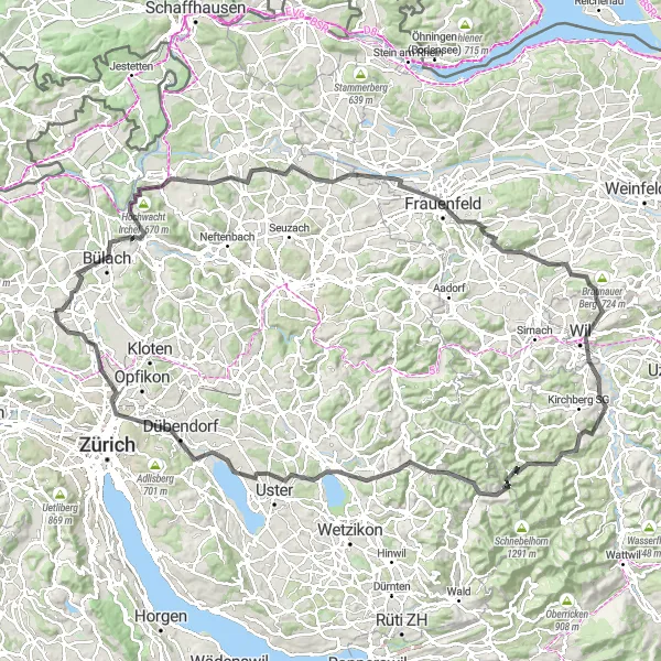 Miniatura della mappa di ispirazione al ciclismo "Giro in bicicletta attraverso Niederhasli e dintorni" nella regione di Zürich, Switzerland. Generata da Tarmacs.app, pianificatore di rotte ciclistiche