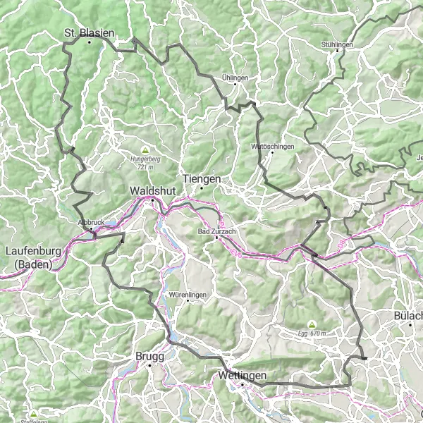 Map miniature of "Niederhasli to Baden Round-Trip Route" cycling inspiration in Zürich, Switzerland. Generated by Tarmacs.app cycling route planner