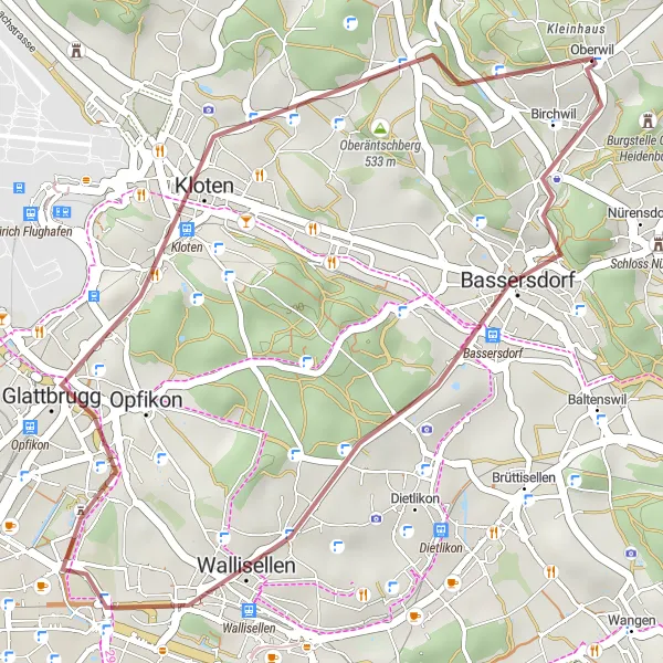 Mapa miniatúra "Gravelový okruh cez Egg" cyklistická inšpirácia v Zürich, Switzerland. Vygenerované cyklistickým plánovačom trás Tarmacs.app