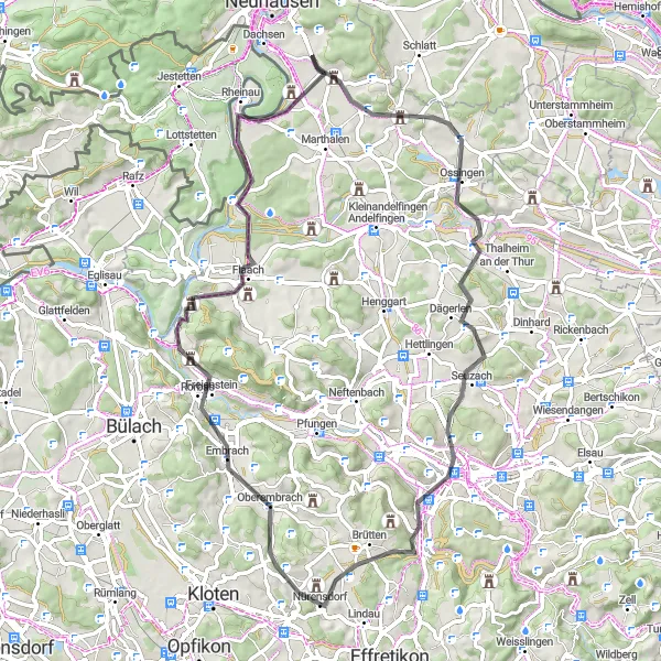 Map miniature of "Countryside Escape" cycling inspiration in Zürich, Switzerland. Generated by Tarmacs.app cycling route planner