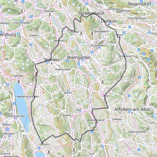 Miniatura della mappa di ispirazione al ciclismo "Esplorazione delle tradizioni e del folklore svizzero" nella regione di Zürich, Switzerland. Generata da Tarmacs.app, pianificatore di rotte ciclistiche