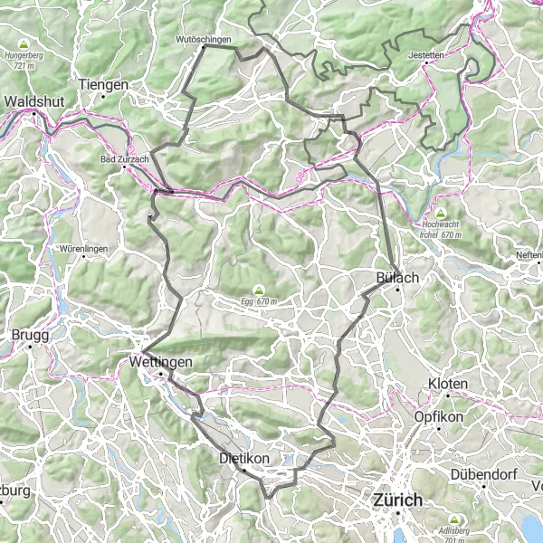 Mapa miniatúra "Okruh z Urdorfu do Zürichu a zpět" cyklistická inšpirácia v Zürich, Switzerland. Vygenerované cyklistickým plánovačom trás Tarmacs.app