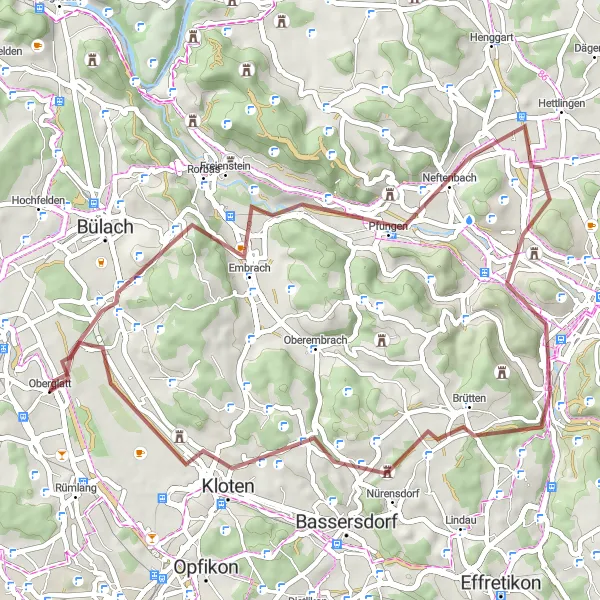 Miniaturekort af cykelinspirationen "Gravel Cycling Route to Oberglatt" i Zürich, Switzerland. Genereret af Tarmacs.app cykelruteplanlægger