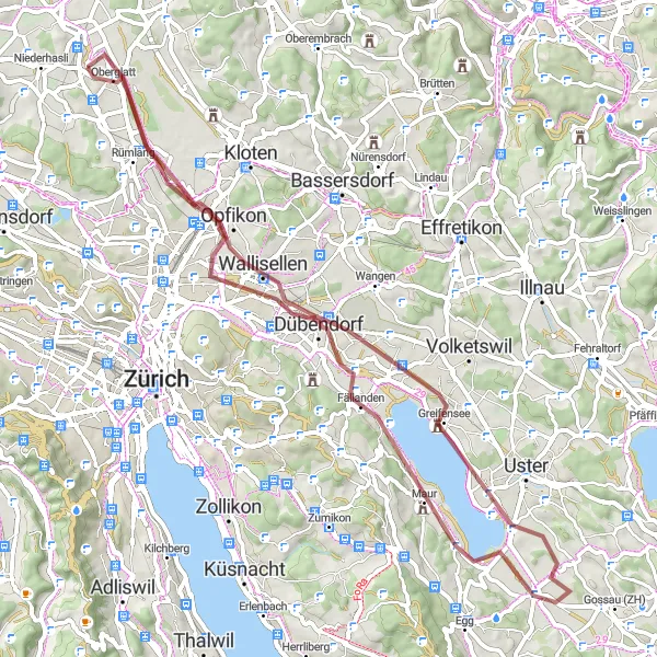 Kartminiatyr av "Grusvei Utforskning" sykkelinspirasjon i Zürich, Switzerland. Generert av Tarmacs.app sykkelrutoplanlegger