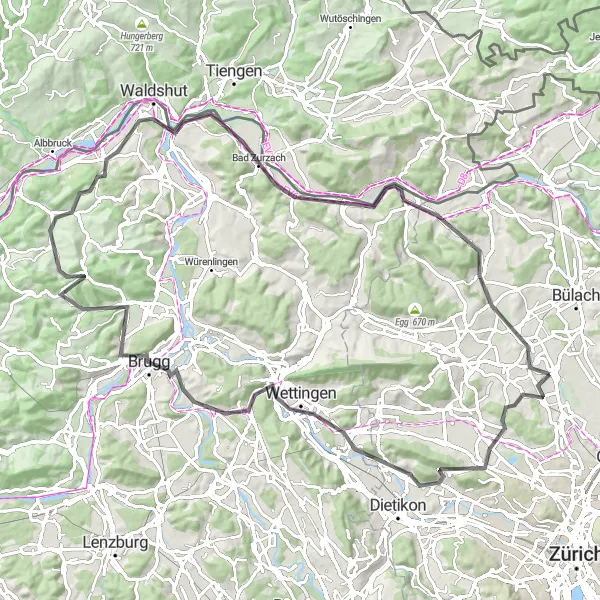 Miniatuurkaart van de fietsinspiratie "Historisch en Natuurlijk Baden" in Zürich, Switzerland. Gemaakt door de Tarmacs.app fietsrouteplanner