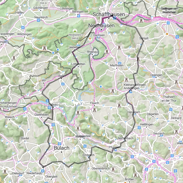 Miniaturekort af cykelinspirationen "Eglisau Road Cykelrunde" i Zürich, Switzerland. Genereret af Tarmacs.app cykelruteplanlægger