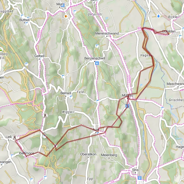 Miniatuurkaart van de fietsinspiratie "Obfelden Verkenningstocht" in Zürich, Switzerland. Gemaakt door de Tarmacs.app fietsrouteplanner