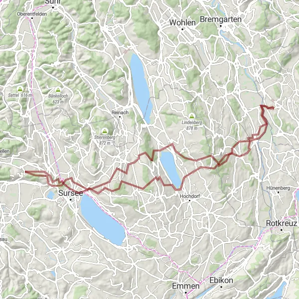 Kartminiatyr av "Grusvägscykling i Zürichs landsbygd" cykelinspiration i Zürich, Switzerland. Genererad av Tarmacs.app cykelruttplanerare