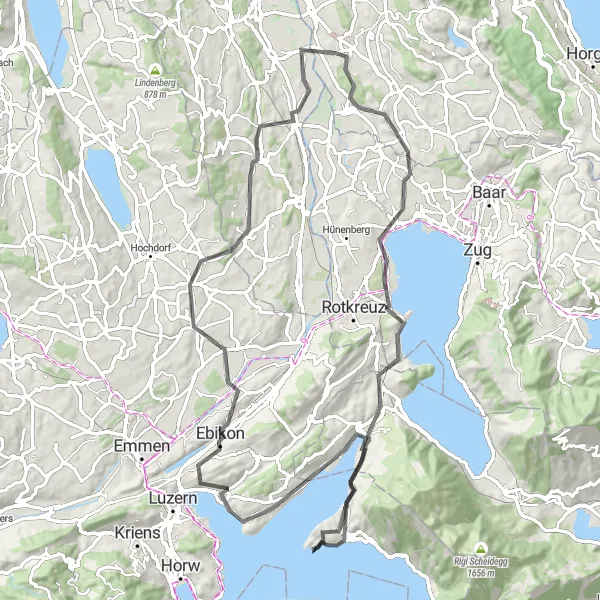 Kartminiatyr av "Rundtur till Weggis och Küssnacht" cykelinspiration i Zürich, Switzerland. Genererad av Tarmacs.app cykelruttplanerare